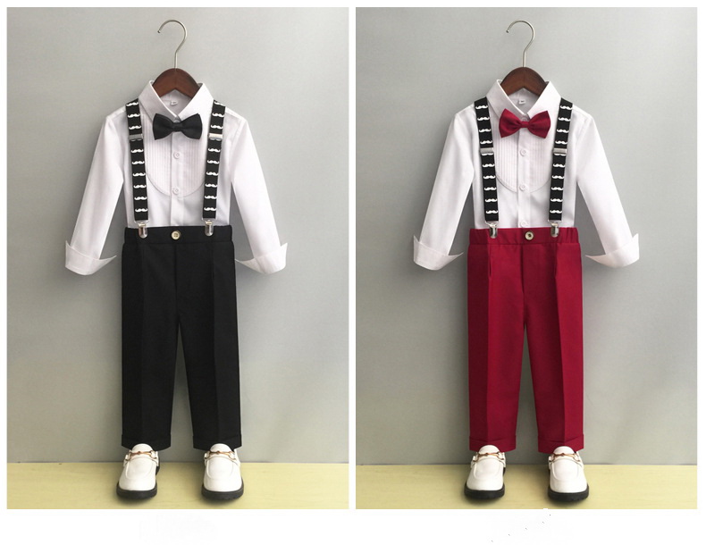 Bset9069- ชุดสูทเด็กชาย 4 ชิ้น เนื้อผ้าสวยใส่สบาย ทรงสวยมีสไตล์ มีเสื้อเชิ้ต+กางเกง+โบว์+สายเอี๊ยม ขนาดชุด +ดูเพิ่ม ในรายละเอียด สำหรับออกงาน หรือการแสดง