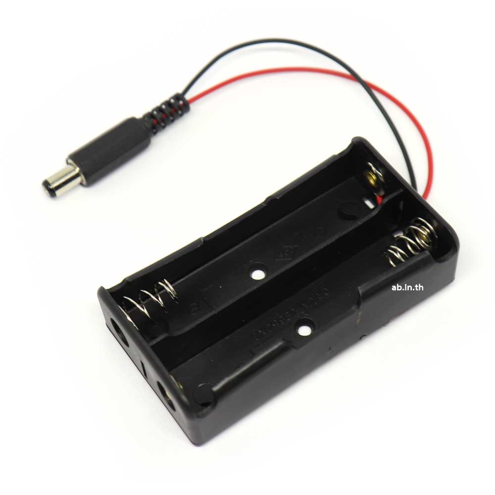 รังถ่าน รางถ่าน 18650 2 ก้อน แบบอนุกรม 7.4V พร้อม Power connector 5.5 mm (ตัวผู้) สำหรับ Arduino