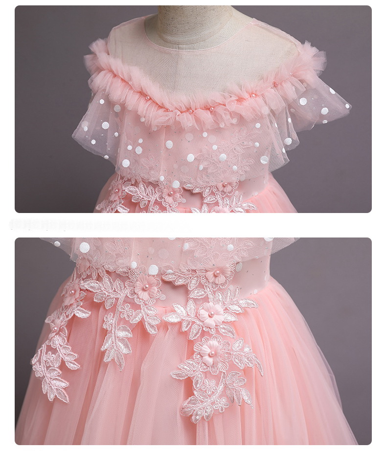 Gd3947- พร้อมส่งจากไทย ชุดออกงานเด็กหญิงสีชมพูโอโรส ลายจุดสวยน่ารัก ดุจเจ้าหญิง ชุดราตรีเด็กทรงยาว ชุดออกงานการแสดง