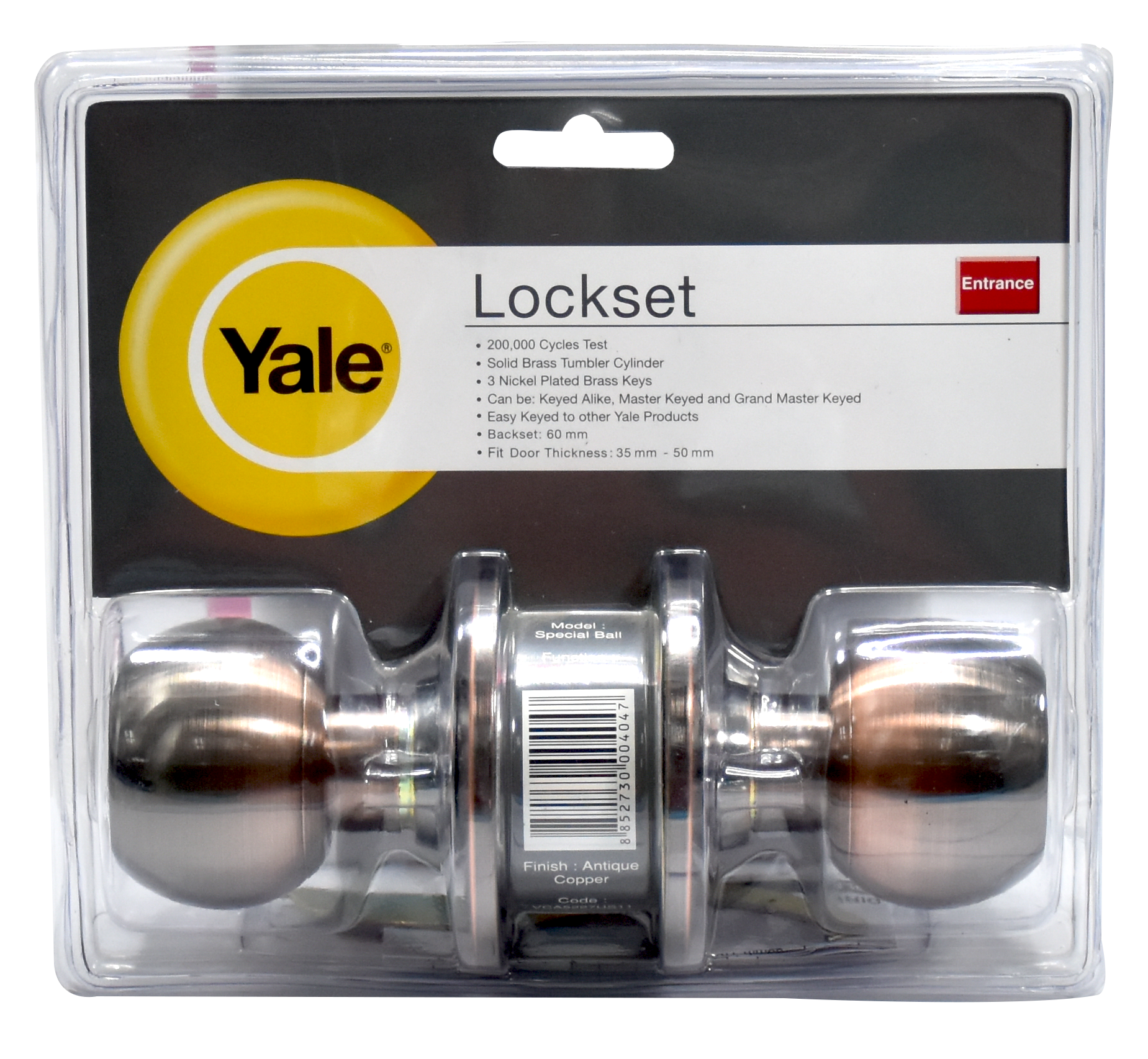 YALE ลูกบิดหัวกลม VCA5227US11 หัวใหญ่จานใหญ่ ทองแดงรมดำ ระบบห้องทั่วไป