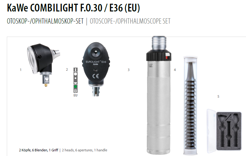 02.23004.001 Combilight F.O 30/E36 Otoscope & Ophthalmo. 6 Dia.: KaWe, Germany