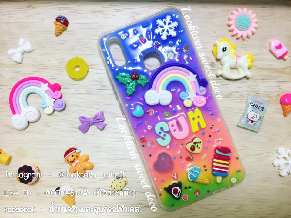 เคสเรซิ่นพื้นน้ำเงิน ม่วง ชมพู เหลือง เขียว
