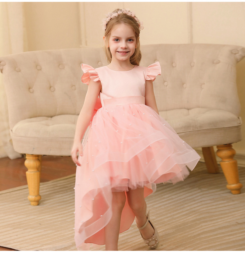 Gd4118- พร้อมส่งจากไทย ชุดราตรีเด็กสีชมพู และชมพูกลีบบัว ชุดออกงานเด็กหญิงทรงยาว และหน้าสั้น-หลังยาว ตกแต่งมุก ทรงสวยสุดหวาน สำหรับเด็กเล็ก-เด็กโต