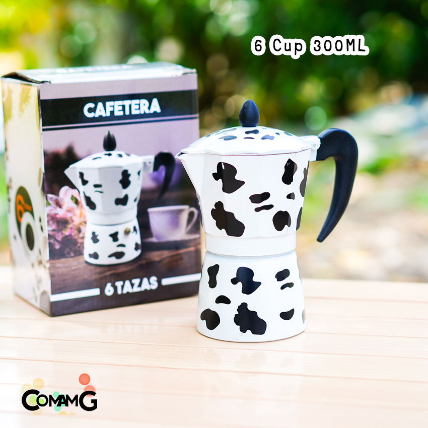 Moka Pot กาต้มกาแฟสดพกพา หม้อต้มกาแฟ ลายวัว ขนาด 3คัพ และ 6คัพ