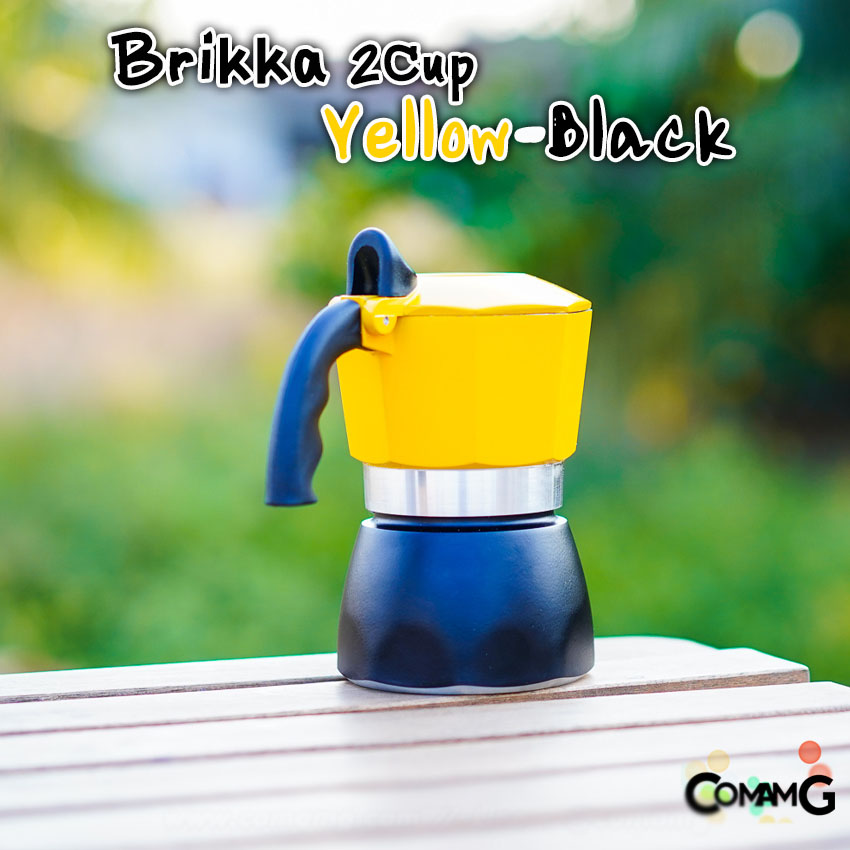 Bialetti รุ่นBrikka 2020 หม้อต้มกาแฟ Moka Pot สีเหลืองดำ รุ่นใหม่ ขนาด 2Cup ของแท้100%
