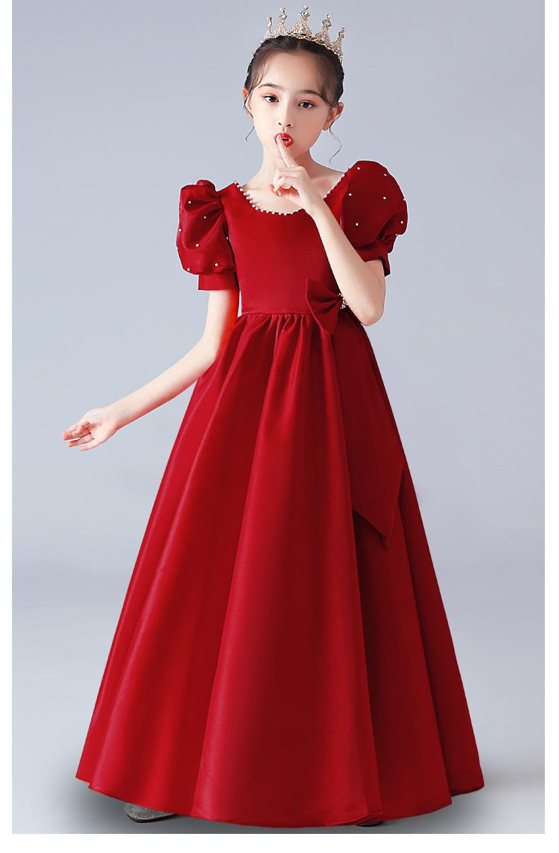 Gd4504- พร้อมส่งจากไทย ชุดออกงานเด็กหญิงสีแดง แขนตุ๊กตาสวย ปักตกแต่งมุก ผ้าสวยดุจไหม ทรงสวยดูหรูหรา ชุดราตรีเด็กทรงสั้น และทรงยาว