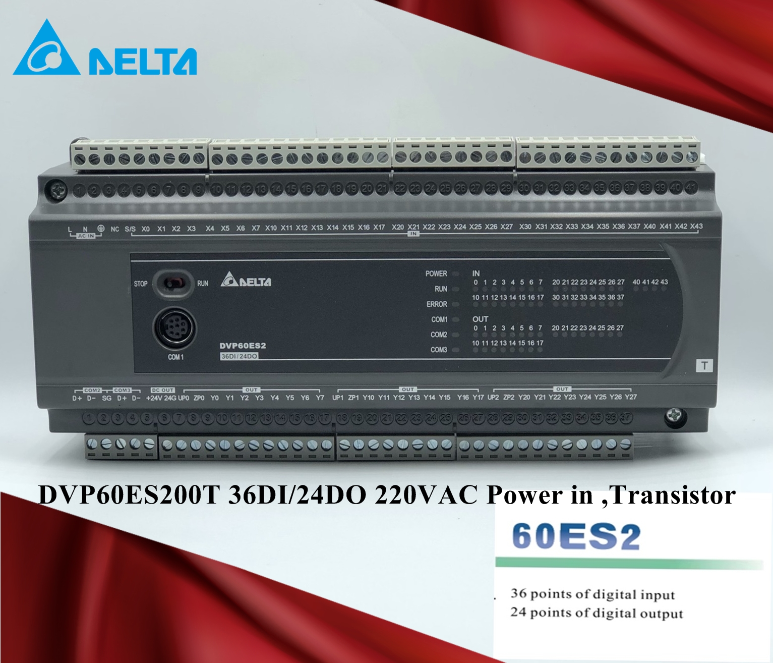 Delta PLC DVP60ES200T 36DI/24DO 220VAC Power in ,(Relay)