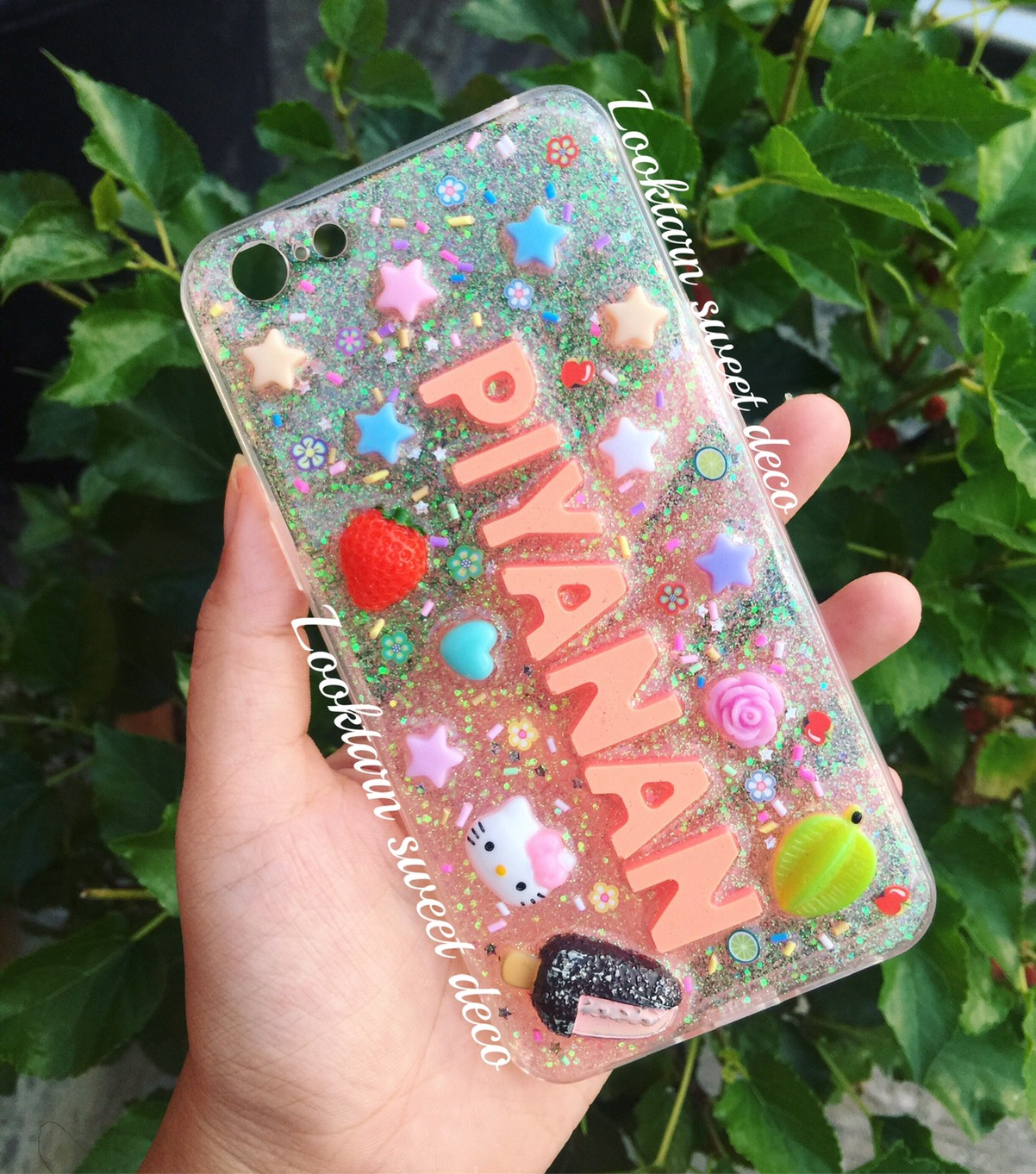 เคสกากเพชรขาวบาง อักษรสีชมพูพิ้งกี้