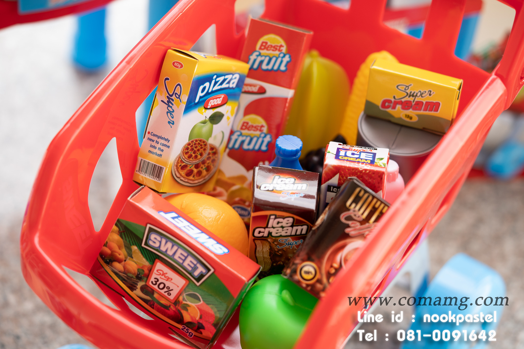 ซุปเปอร์มาร์เก็ต+รถเข็น+แคชเชียร์ (กล่องสีแดง)