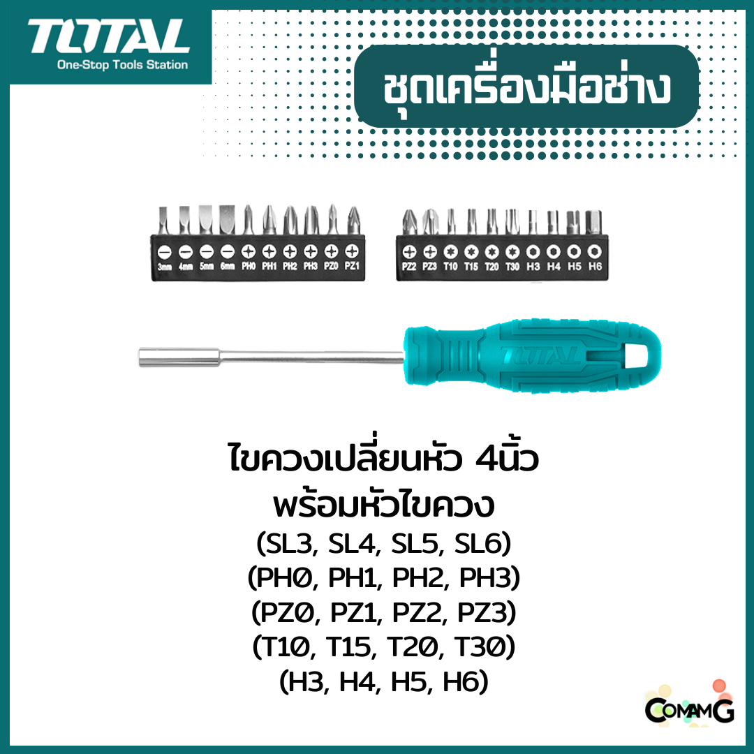 Total ชุดเครื่องมือช่าง 32ชิ้น มาในกล่องเครื่องมือพลาสติก 17นิ้ว รุ่น THKTHP20326