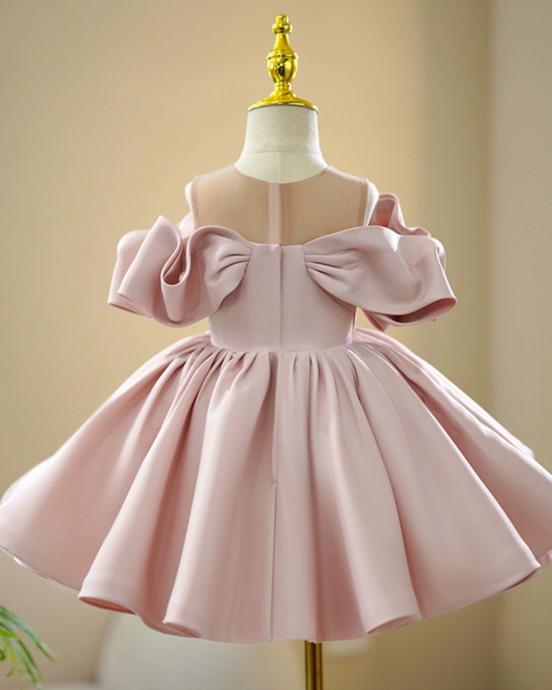 Gd4508- พร้อมส่งจากไทย ชุดออกงานเด็กหญิงสีชมพู ไหล่ซีทรู แขนออกแบบสวยเก๋ไม่เหมือนใคร อกร้อยติดมุกสุดหรูหรา ผ้าสวยหรูหราดุจไหม เด็กเล็ก-เด็กโต ชุดราตรีเด็กทรงสั้น