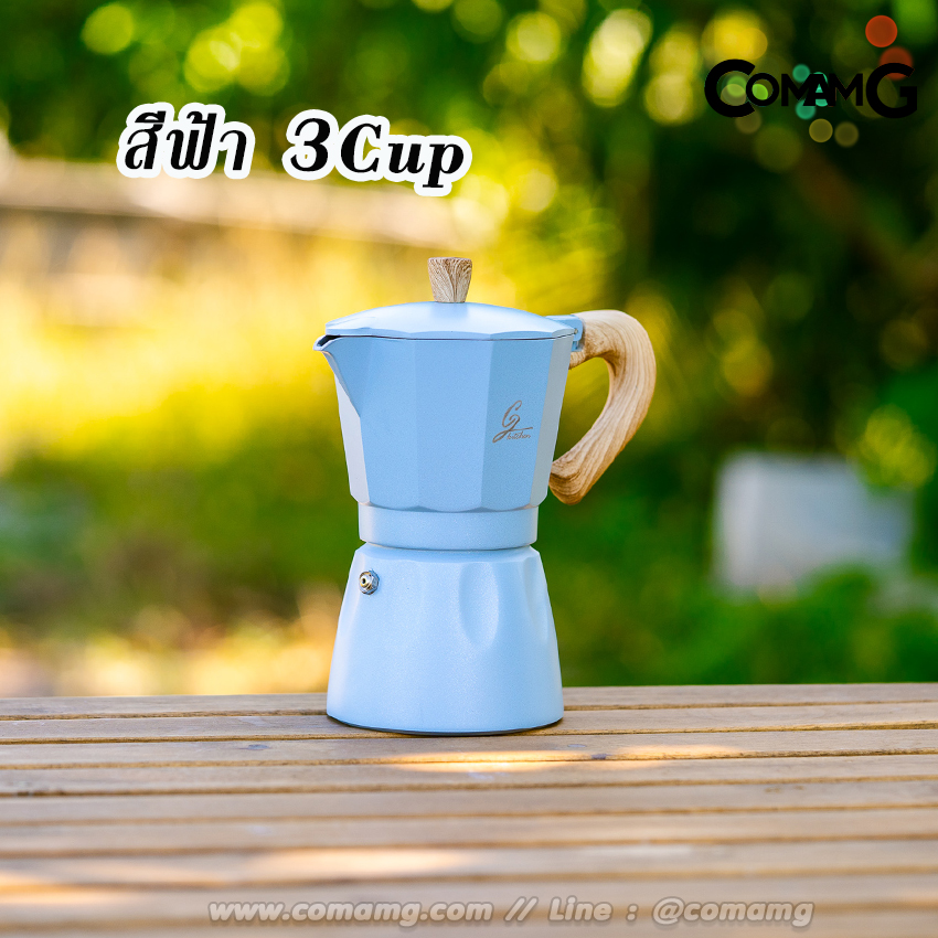 Moka Pot กาต้มกาแฟสดพกพา Fancy หม้อต้มกาแฟ ทรงแปดเหลี่ยม หูจับลายไม้