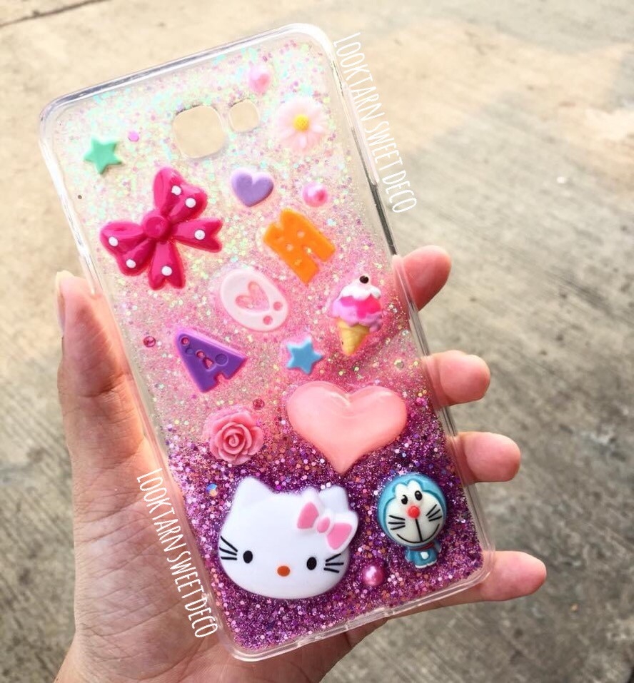 เคสกากเพชรขาว ชมพู ม่วง อักษรคละสี