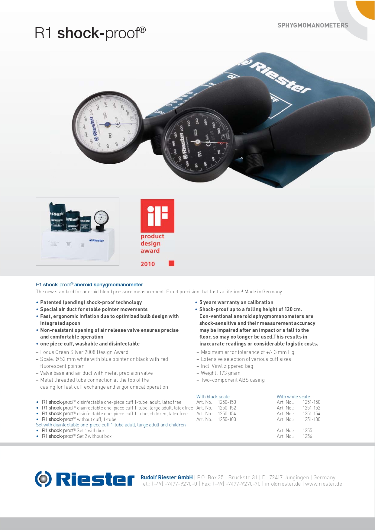 เครื่องวัดความดันแบบเข็ม รุ่น R1 Shock-proof: Riester