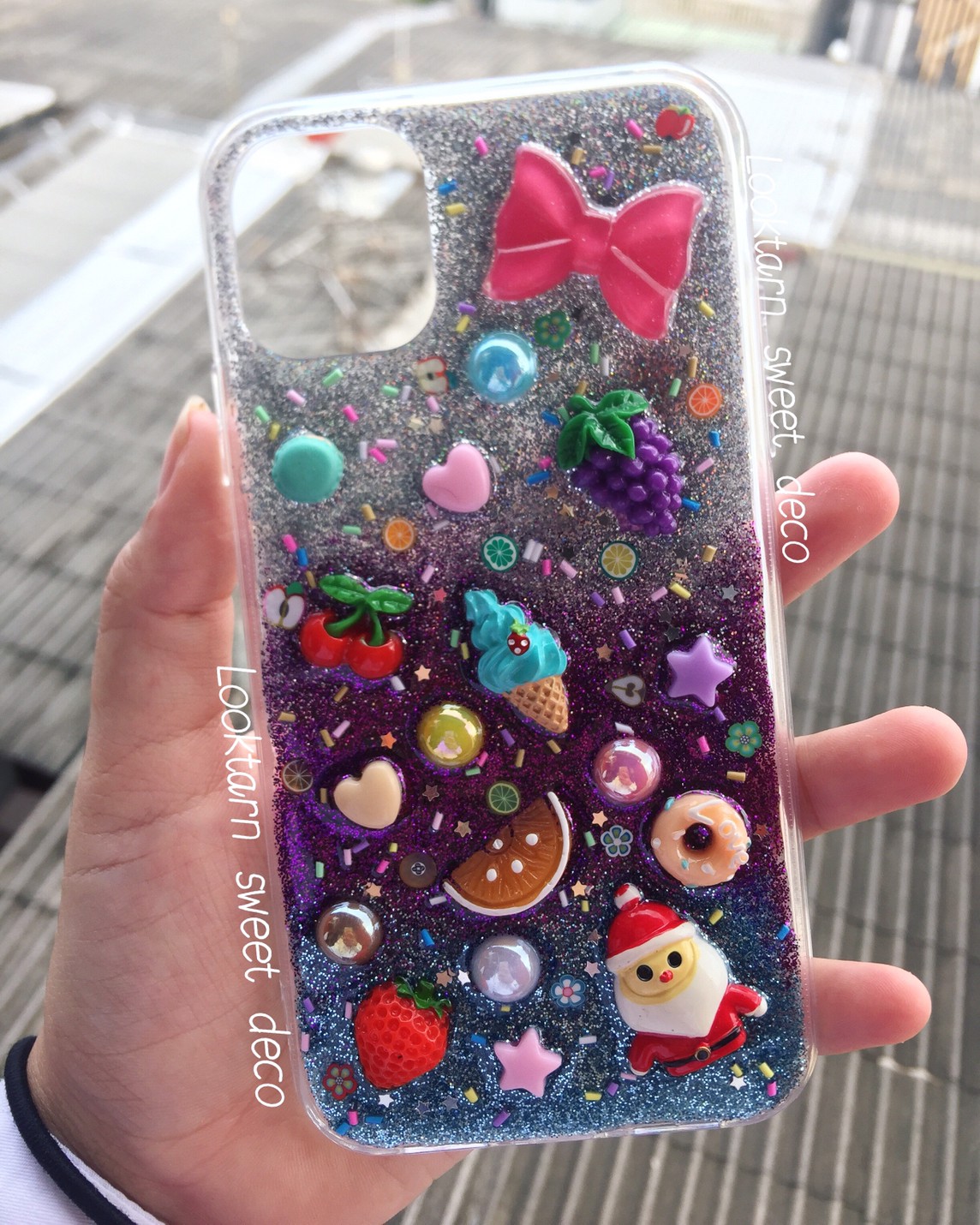 เคสกากเพชรสีฟ้าซิลเวอร์ ม่วง เงิน เพิ่มเม็ดขนม