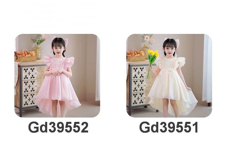 Gd3955- พร้อมส่งจากไทย ชุดออกงานเด็กหญิงสีชมพู สุดสวยหวาน ชุดราตรีเด็กทรงหน้าสั้น-หลังยาวแบบเดรสหางปลา มีแขน