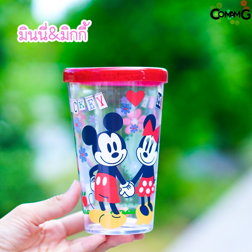 แก้วน้ำ แก้วกากเพชร แก้วน้ำลายการ์ตูน เจ้าหญิงดิสนี่ย์ Frozen มิกกี้เมาส์ มีฝาปิด มีช่องเสียบหลอด พร้อมส่ง
