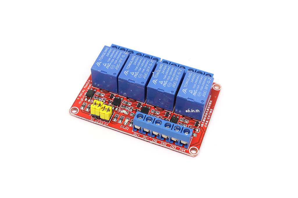 Module รีเลย์ Relay 24V 4 Channel (สีแดง) Isolation High And Low Trigger