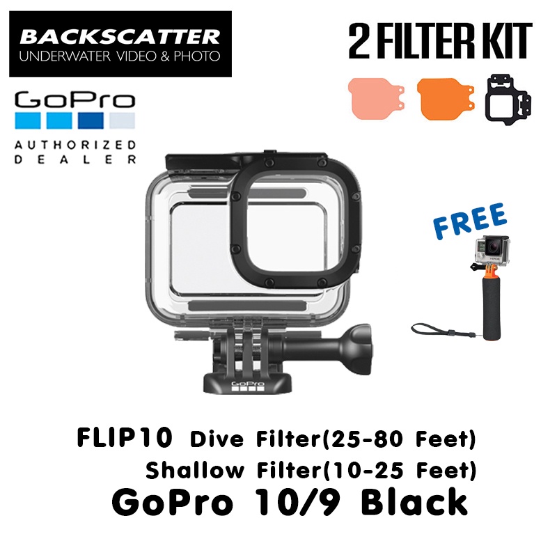 GoPro 11 /10 / 9 Protective Housing + Backscatter Flip10 Shallow (10-25 feet) & Dive Filters (25-80 feet) + Floating