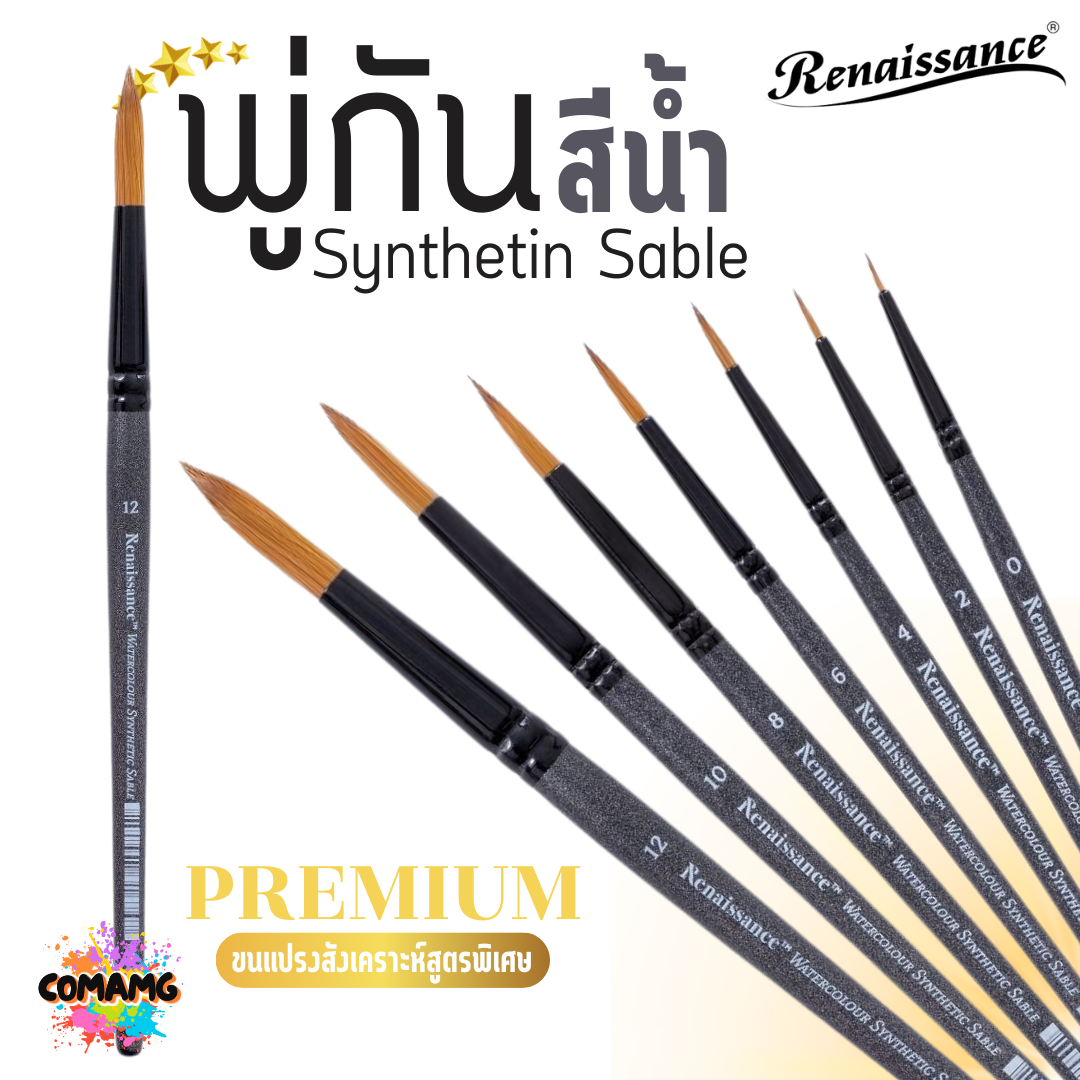 Renaissance พู่กันสีน้ำ พรีเมี่ยม Synthetin Sable พู่กันขนสังเคราะห์ มี 7ขนาด พร้อมส่ง