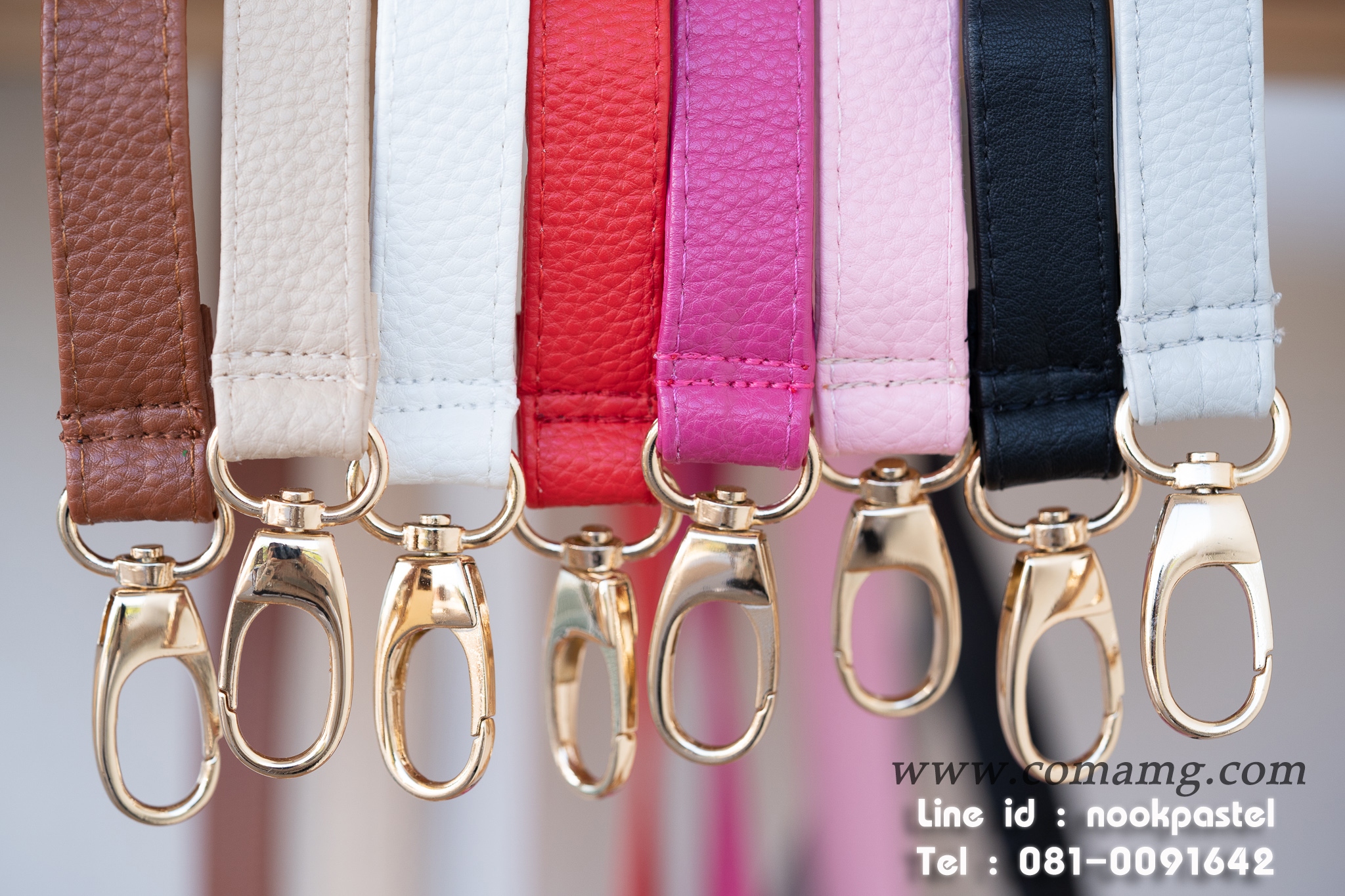 สายกระเป๋าหนังPU หนังนิ่ม อะไหล่เงิน-อะไหล่ทอง สายปรับความยาวได้ มีหลายสี พร้อมส่ง
