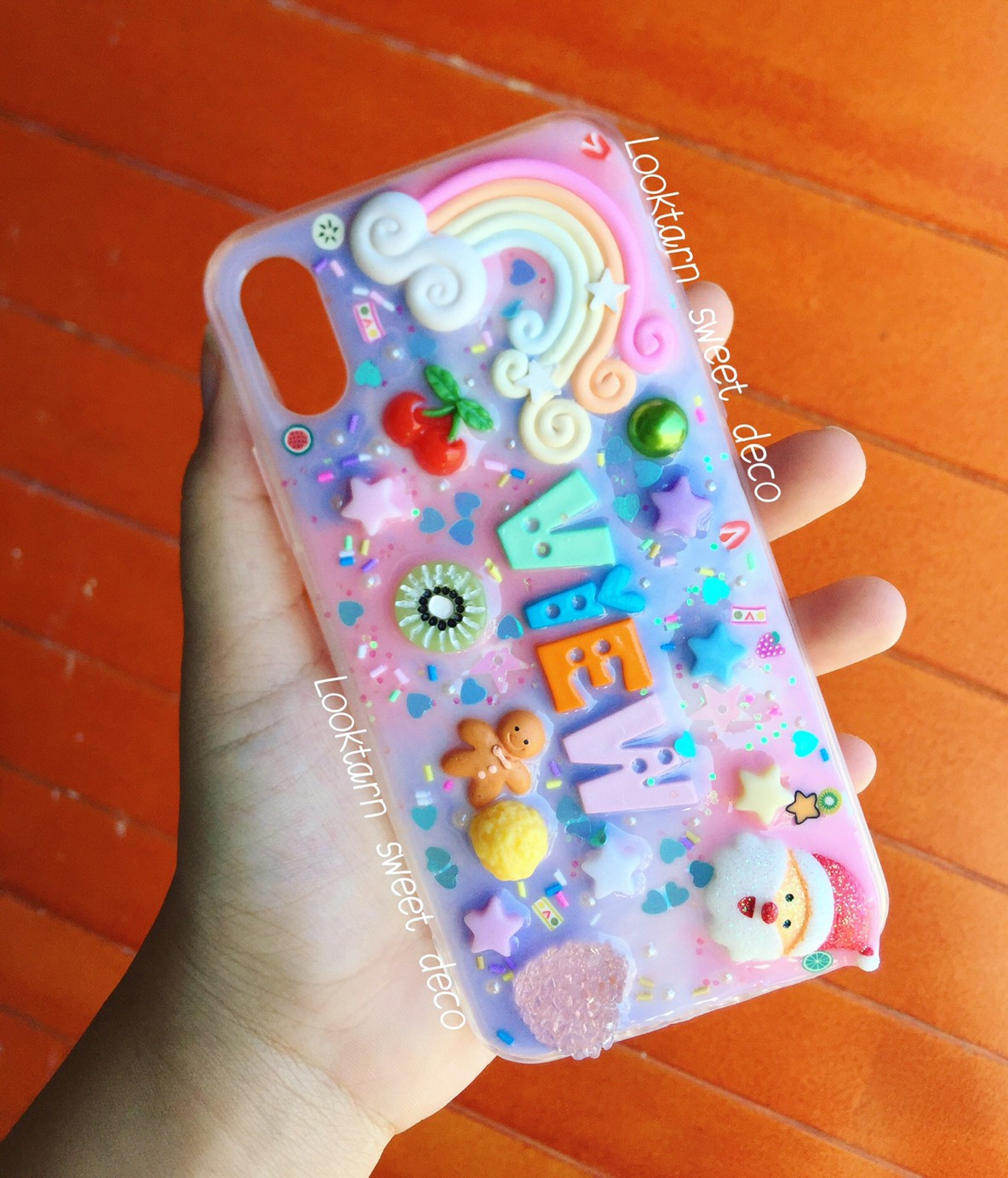เคสกากเพชรขาว ชมพู ฟ้าคราม อักษรคละสี