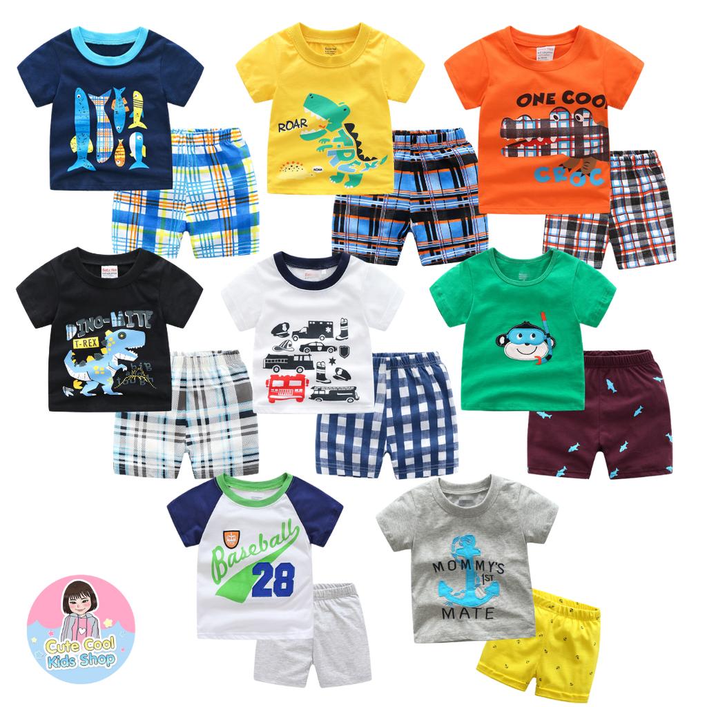 SLV ชุดเด็กผู้ชาย ชุดเซ็ตเด็ก 2 ชิ้น เสื้อแขนสั้น กางเกงขาสั้น