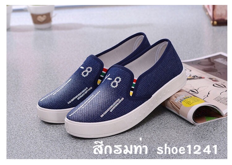 shoe1241 รองเท้าสีน้ำเงินเข้ม สีกรมท่า แต่งเก๋น่ารัก