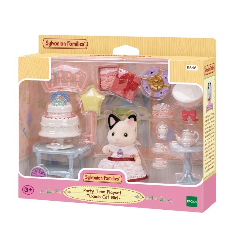 🏠 ตุ๊กตาแมว ชุดปาร์ตี้ ขนมเค้ก ชุดน้ำชา ซิลวาเนียน Party Time Playset - Tuxedo Cat: Sylvanian Shop Wedding Cake บ้านตุ๊กตา