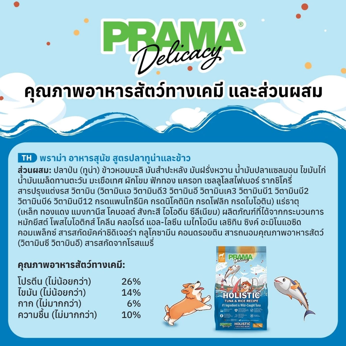 Prama Holistic พราม่า อาหารสุนัขพราม่าเกรด สูตร เนื้อแกะ และ ปลาทูน่า ขนาด 1.2kg
