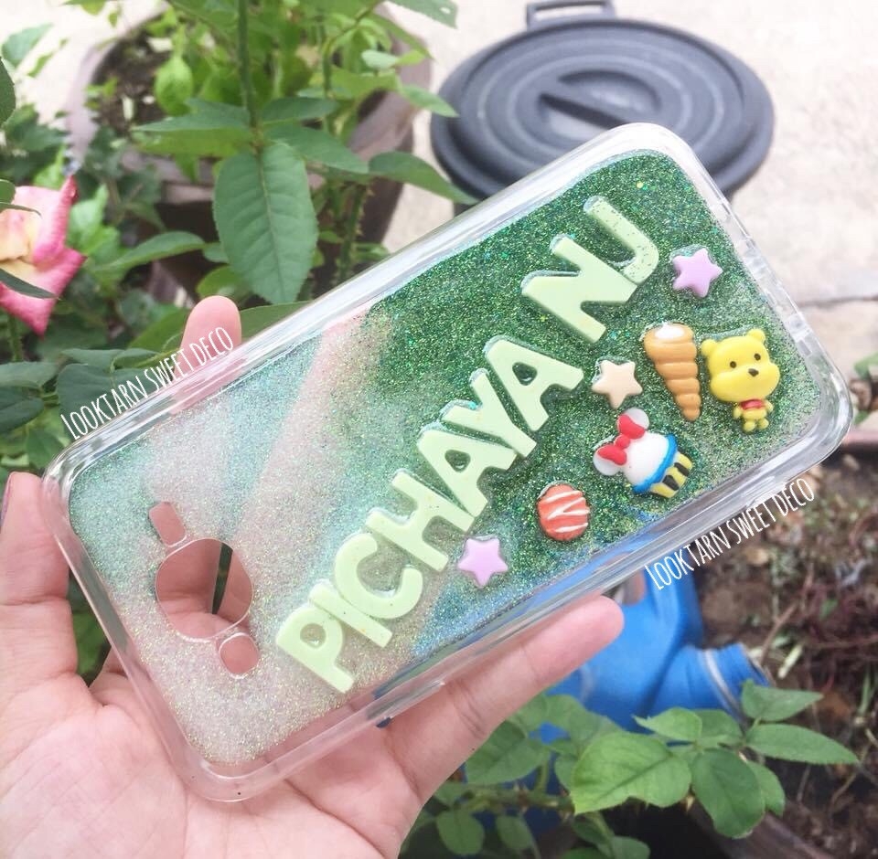 เคสกากเพชรขาว เขียว อักษรสีเขียว
