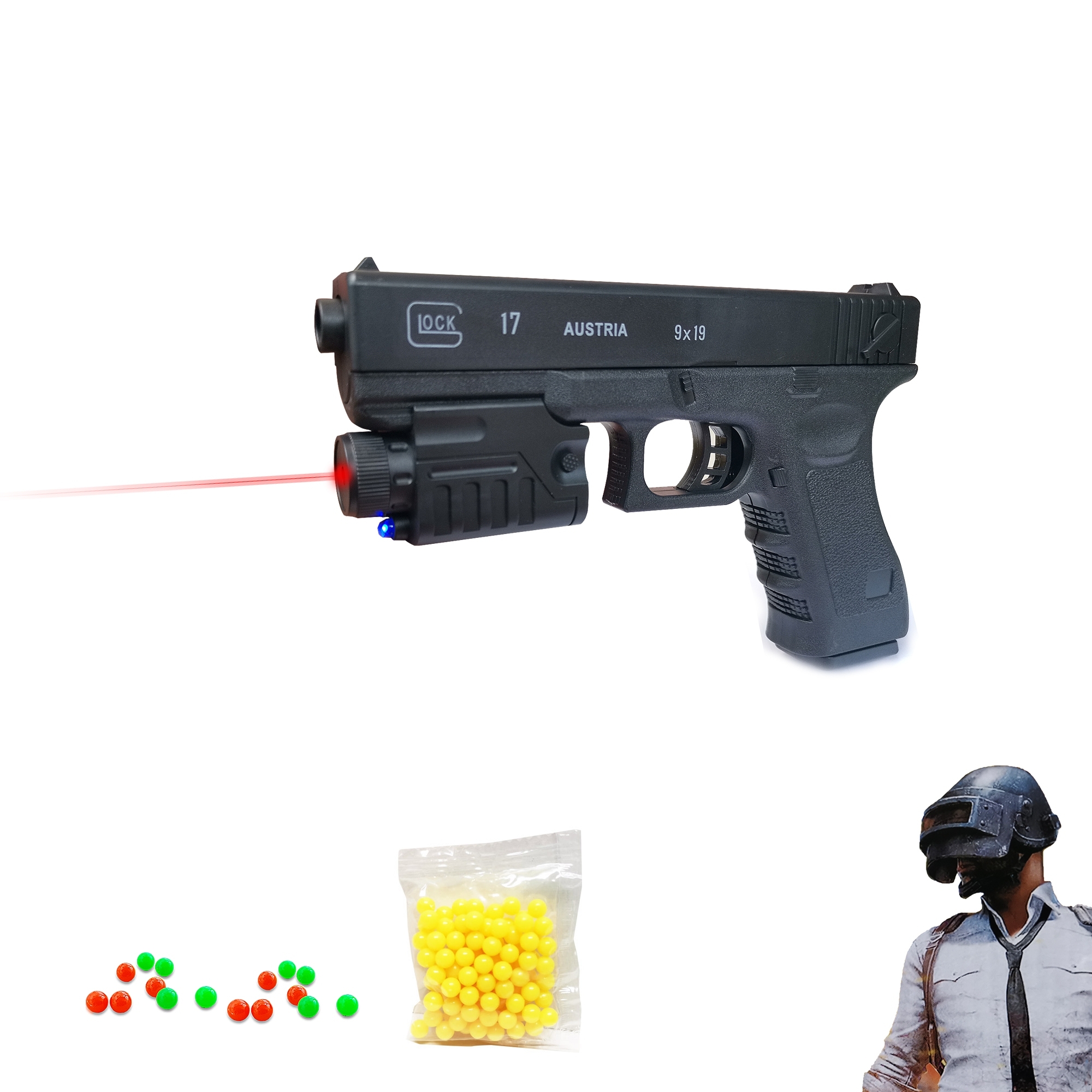 ปืนของเล่น ปืนพลาสติก ปืนอัดลมแบบพกสั้น ปืนพกสั้น ติดแสงเลเซอร์ ทรง GOCK 17 รุ่น XK919