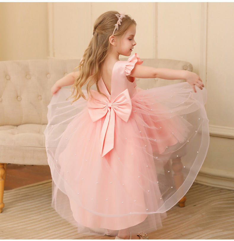 Gd4118- พร้อมส่งจากไทย ชุดราตรีเด็กสีชมพู และชมพูกลีบบัว ชุดออกงานเด็กหญิงทรงยาว และหน้าสั้น-หลังยาว ตกแต่งมุก ทรงสวยสุดหวาน สำหรับเด็กเล็ก-เด็กโต