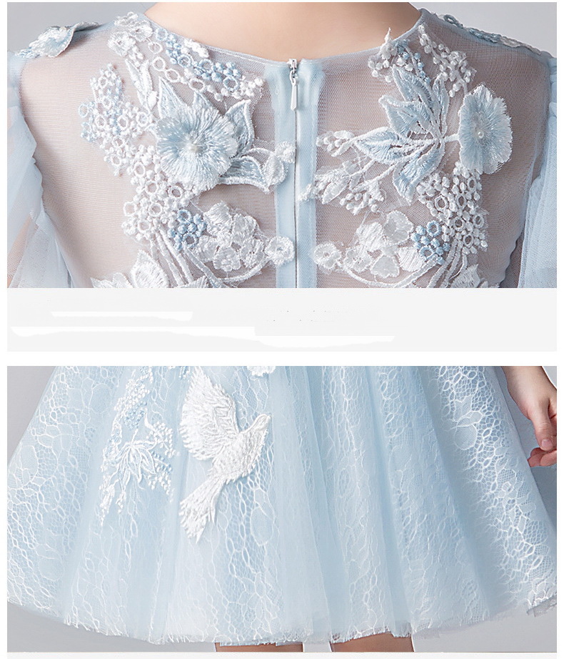 Gd3604- พร้อมส่งจากไทย ชุดราตรีเด็กสีฟ้า สไตล์น่ารักงานสวยหรู ชุดออกงานเด็กหญิงทรงสั้น มีแขนน่ารัก