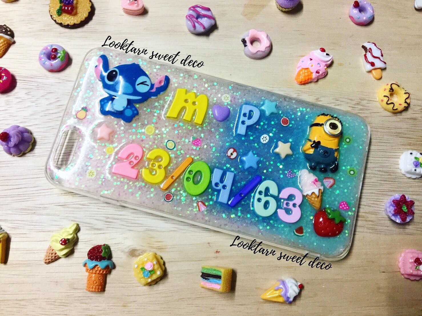 เคสกากเพชรขาว ฟ้าเข้ม ฟ้าอ่อน อักษรคละสี