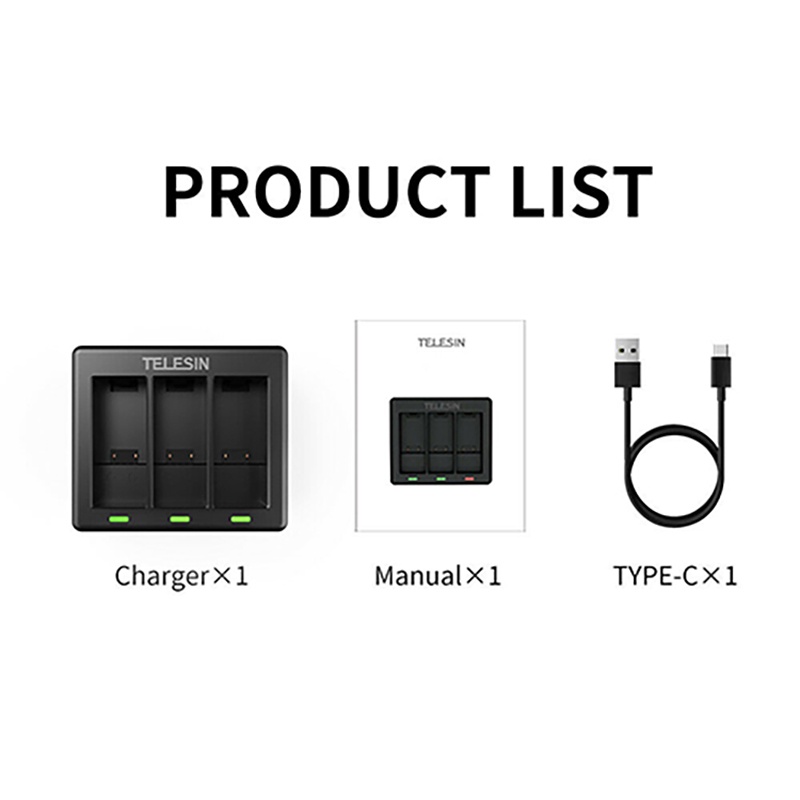 GoPro 11 / 10 / 9 Telesin Charger + Battery x 3 แท่นชาร์จ ที่ชาร์จ + แบตเตอร์รี่ x 3