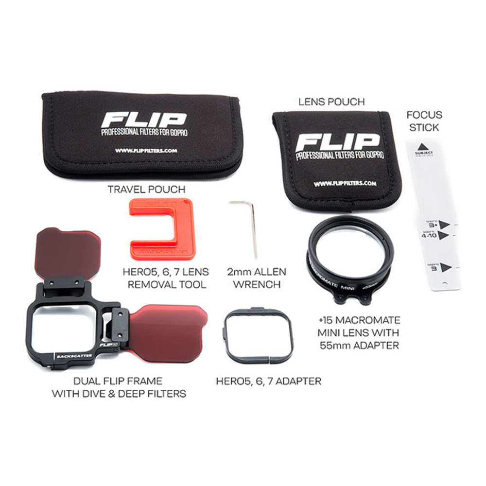 GoPro 11 / 10 / 9 / 8 / 7 / 6 / 5 Backscatter Flip10 Pro Package with Shallow & Dive Filters & +15 MacroMate Mini Lens