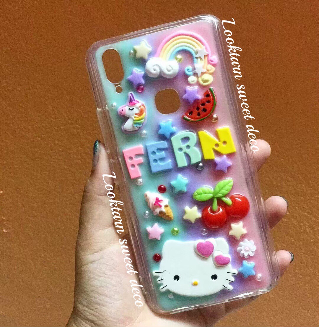 เคสเขียวมิ้นท์ ม่วง ชมพู อักษรคละสี