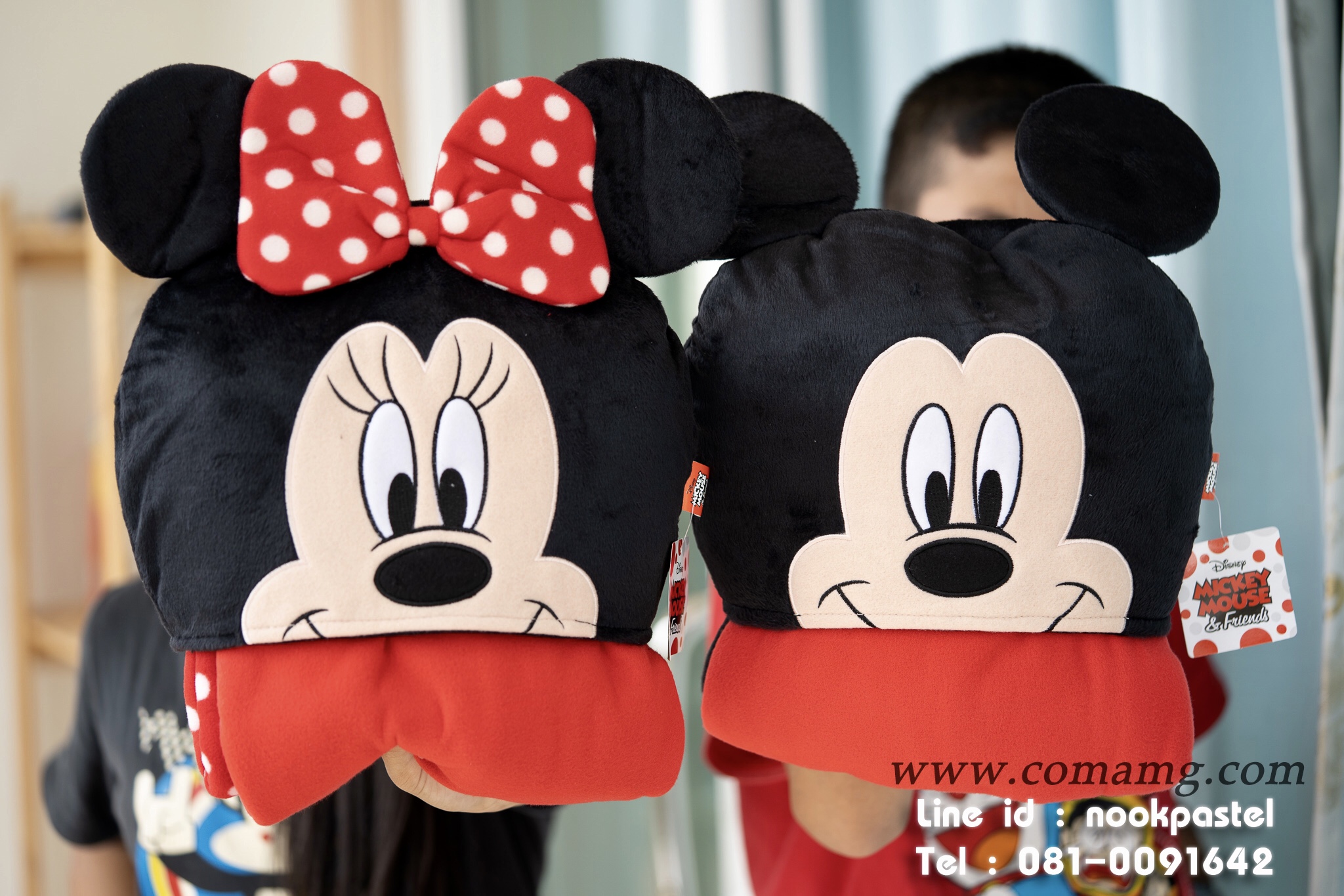 หมวกผ้าห่ม คลุมไหล่ ลายมิกกี้&มินนี่ รุ่นถอดได้ ลิขสิทธิ์แท้