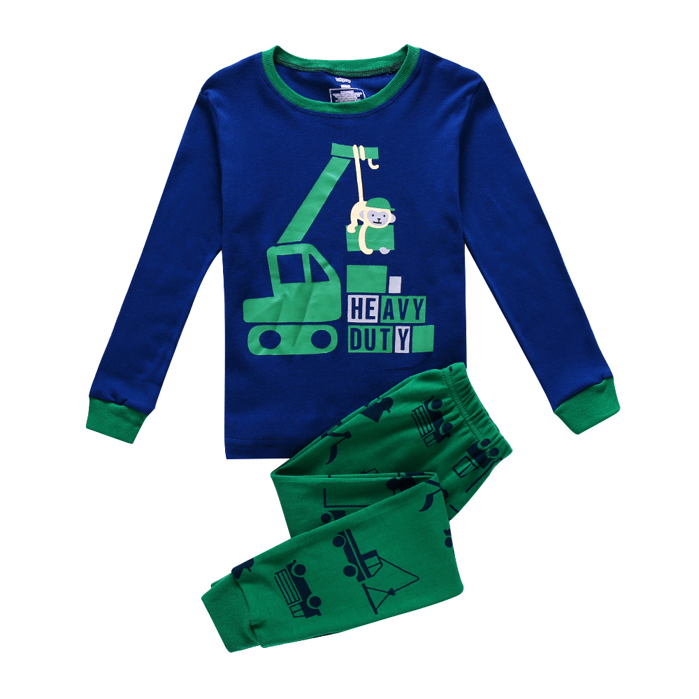 L-KAB-031 ชุดนอนเด็กผู้ชาย สีน้ำเงินเขียว รถก่อสร้าง