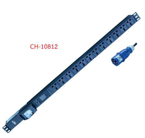 PDU Power Distribution Unit 12 Universal Outlet (Circuit Breaker 16A + Volt/Amp + Power Plug 16A)