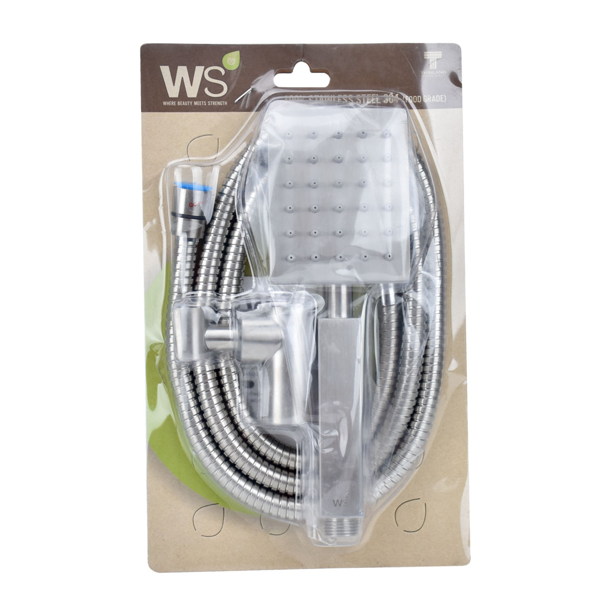 WS ฝักบัวมือถือ 4นิ้ว แบบสี่เหลี่ยม ขายึดฝักบัวแบบปรับระดับได้ รุ่น-8141SS