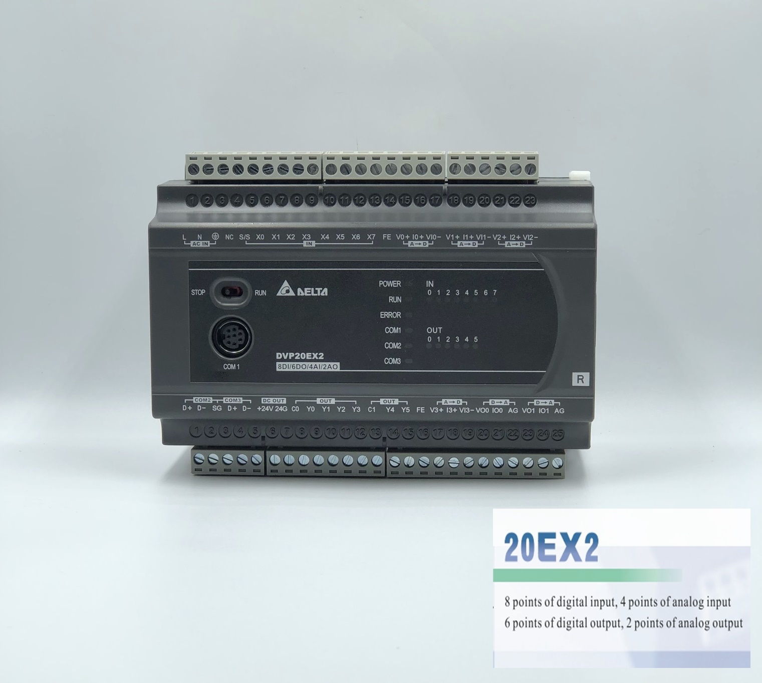 Delta PLC DVP20EX200R 8I/60, 4CH AI/2CH AO built-in (Relay)