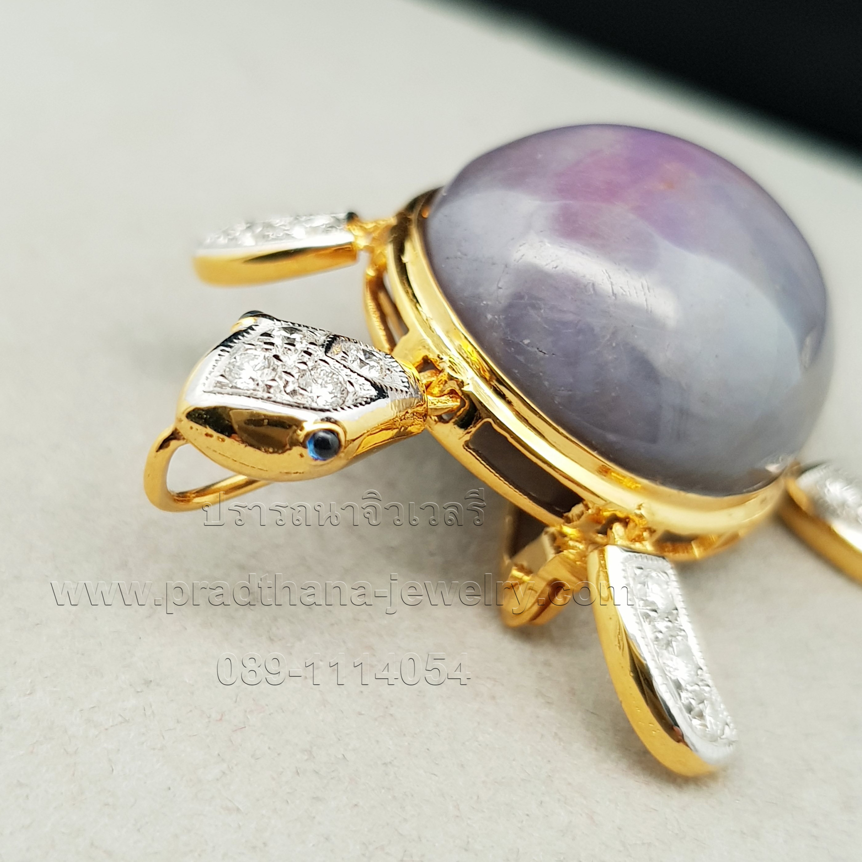 จี้เข็มกลัดเต่าไพลินสตาร์ประดับเพชร