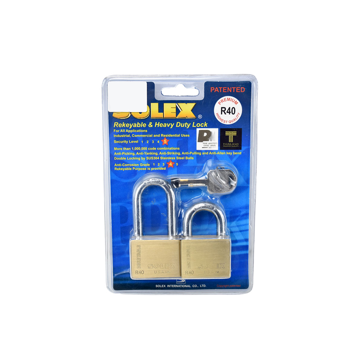 SOLEX กุญแจคล้อง KEY ALIKE 2:1 R 40,R L40