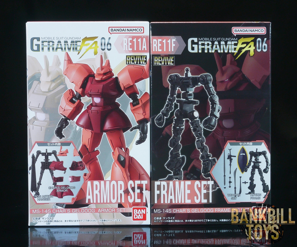 กันดั้ม Bandai Candy Toy Mobile Suit Gundam G Frame FA 06 No.RE11A MS-14S Char's Gelgoog [Revive] Armor Set + No.RE11F MS-14S Char's Gelgoog [Revive] Frame[02] Set (เซ็ตคู่ 2 กล่อง)