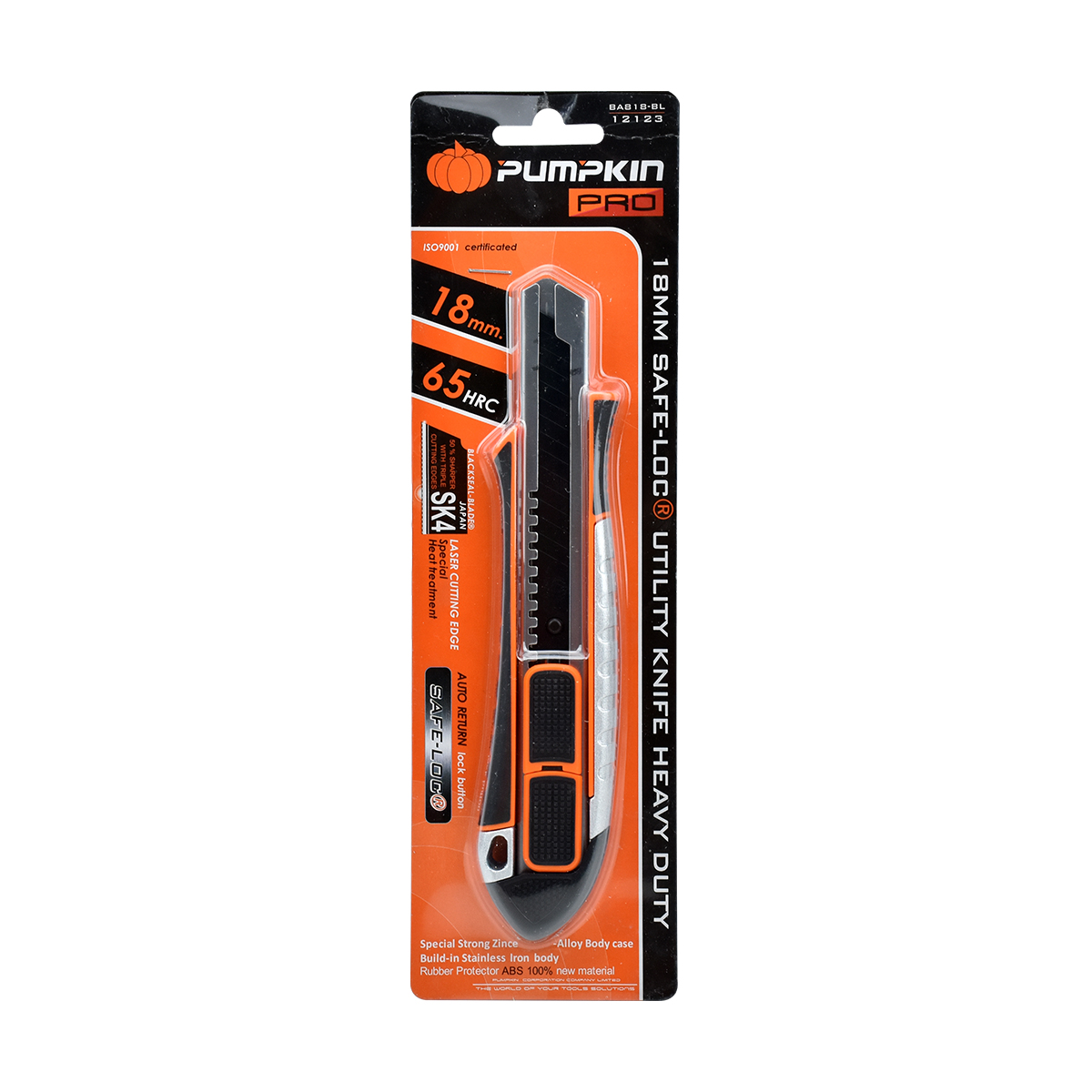 Pumpkin มีดคัตเตอร์ SAFE-LOC Heavy 18mm+Blackseal blade BA818-BL [12123] Pro