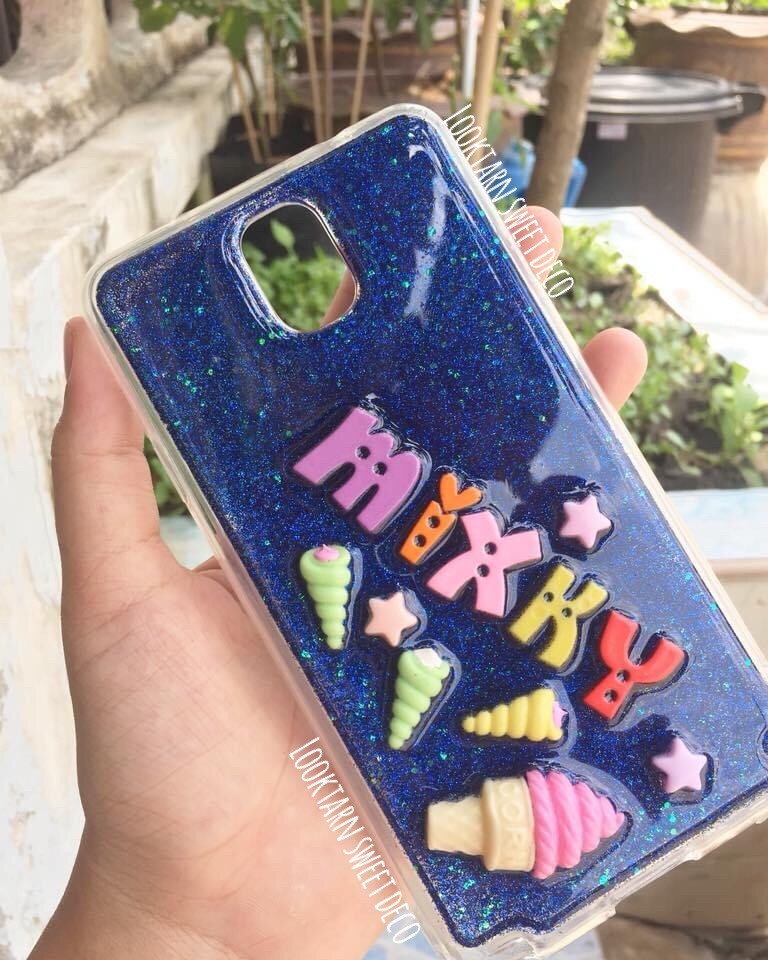 เคสกากเพชรสีน้ำเงิน อักษรคละสี