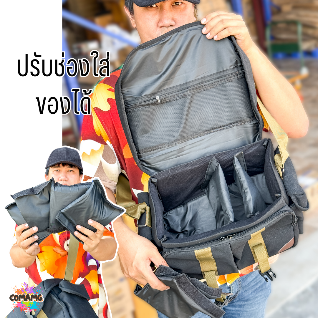 กระเป๋ากล้องmirrorless Camera Bag ผ้าแคนวาส ใบใหญ่ มีสายสะพายไหล่
