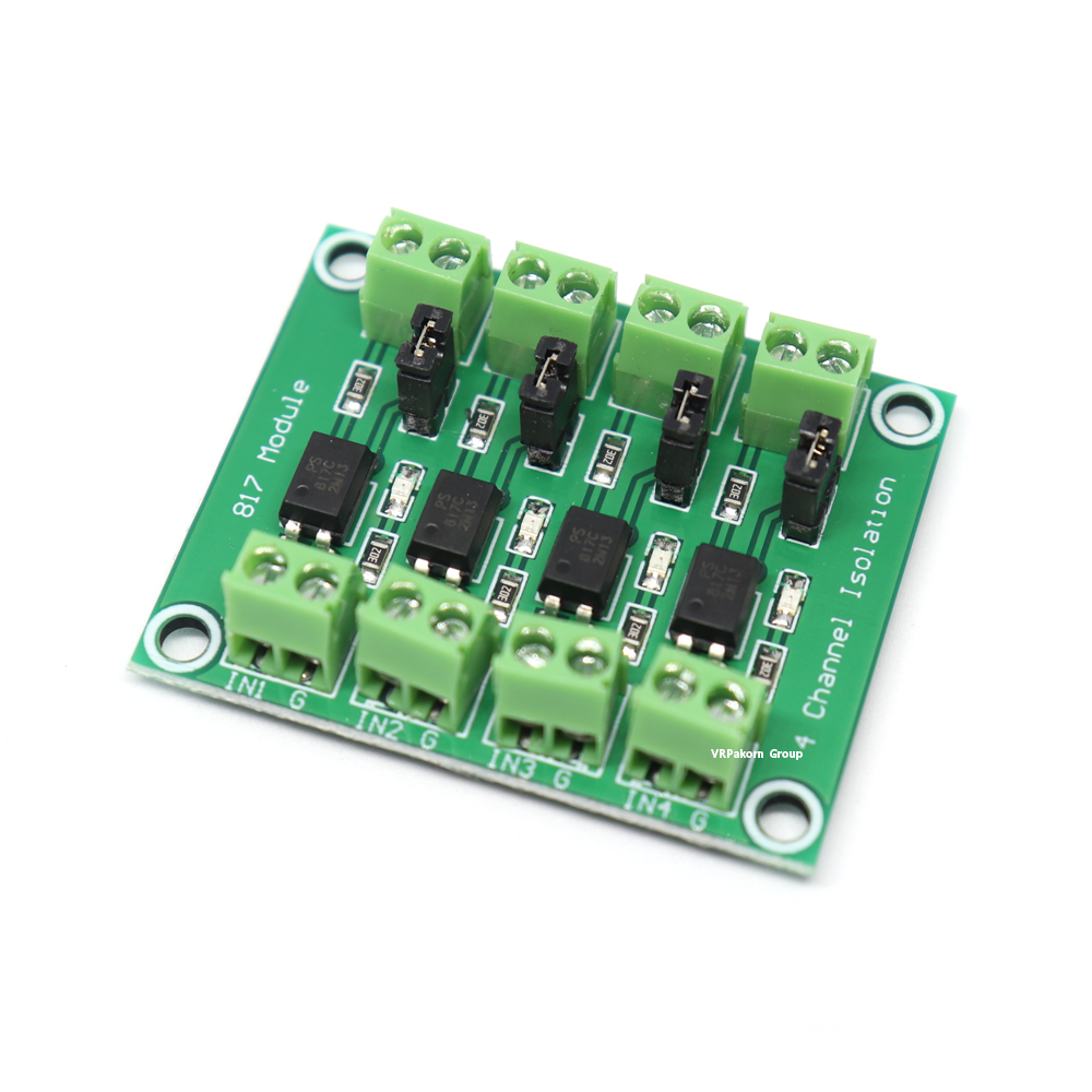 PC817 optocoupler optical isolation module แบบ 4 ช่อง (โมดูลควบคุมแบบแยกกราวน์ Isolation)